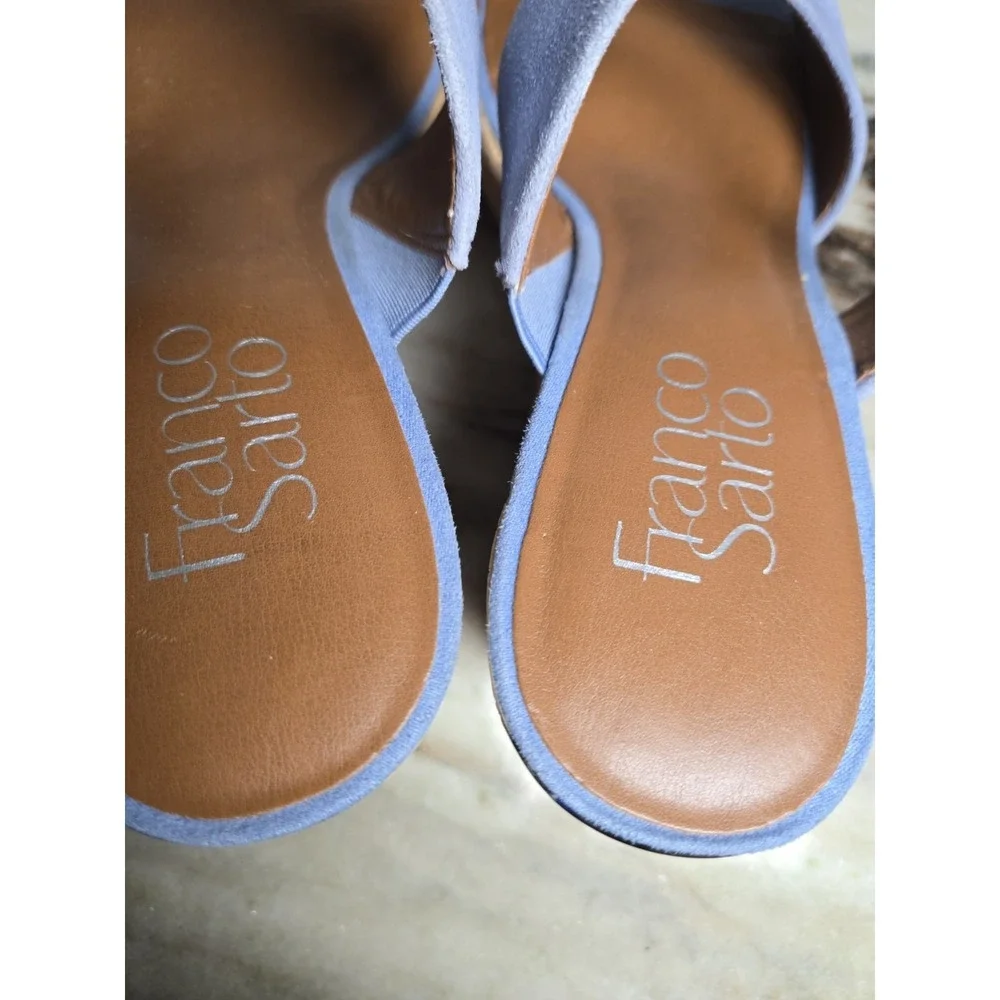 FRANCO SARTO Size 7.5 Light Blue Leather Wedge Heel Sandal Shoes‎ Cork